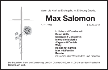 Traueranzeige von Max Salomon von Pegnitz-Zeitung